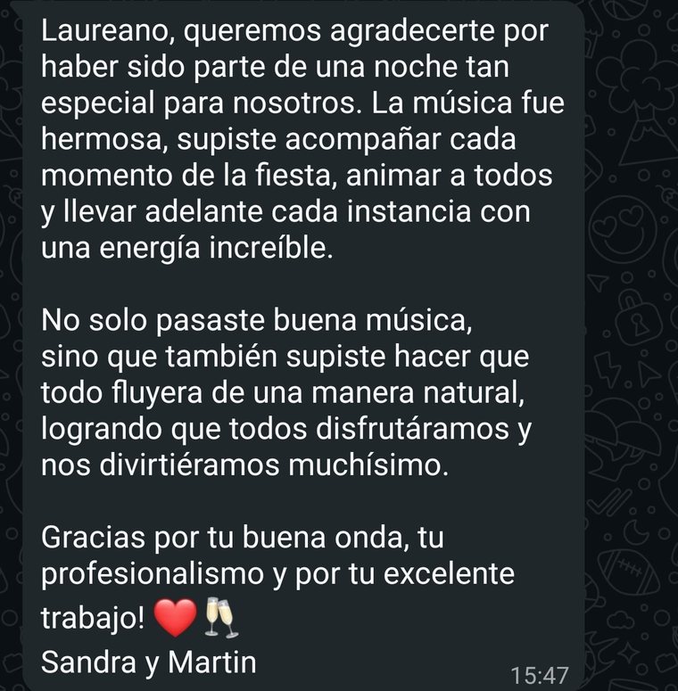 Mensaje de Sandra y Martín agradeciendo el casamiento